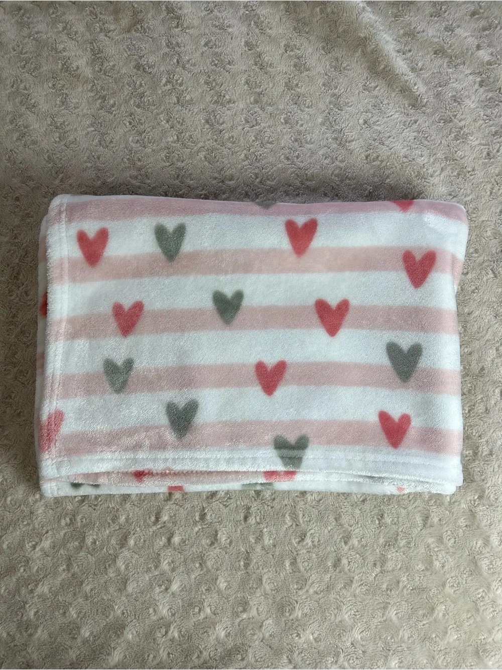Baby Elements Pink Hearts Blanket White Stripes Gray Plush Soft Security Lovey
